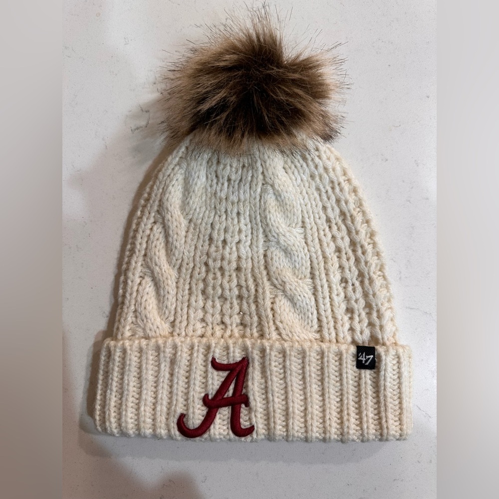 47 Cream Knit University of Alabama Pom-Pom Beanie